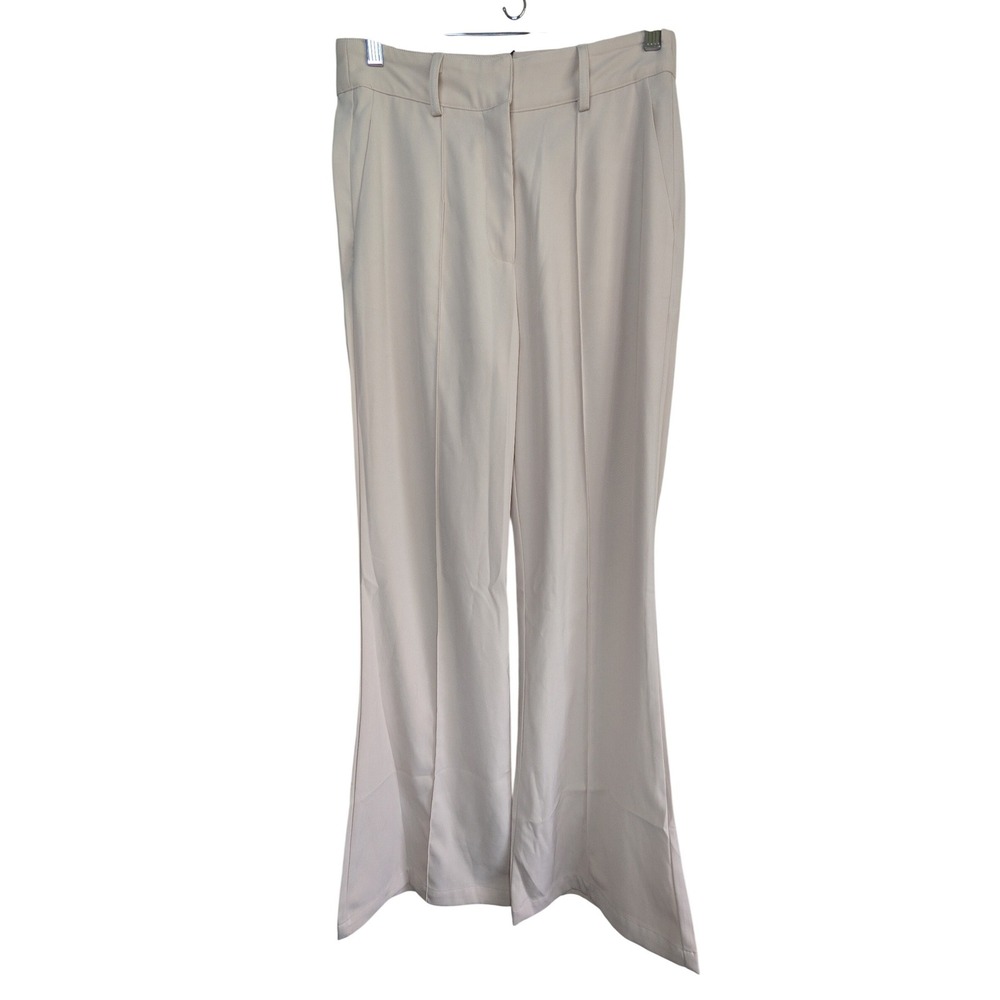 SNDYS Cream Beige High Waisted Pintuck Flare Leg Trousers Pants Large L